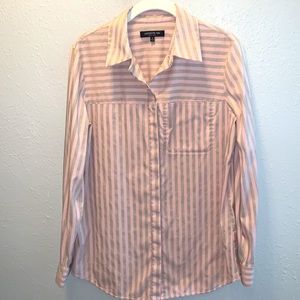 Lafayette 148 New York Pink Strip Shirt Long Sleeve Women’s Sz Small